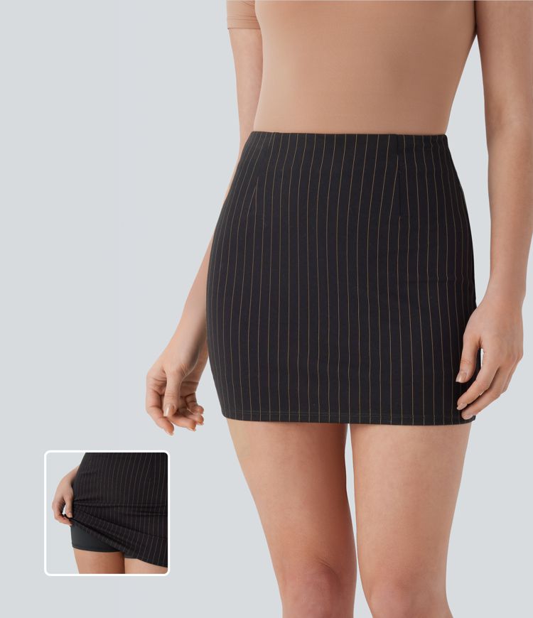 jupe de travail mini moulante 2 en 1 à rayures taille haute et douce au toucher