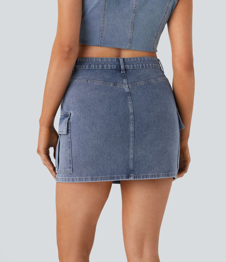 jupe cargo décontractée en jean halara flex taille mi-haute avec poches zippées