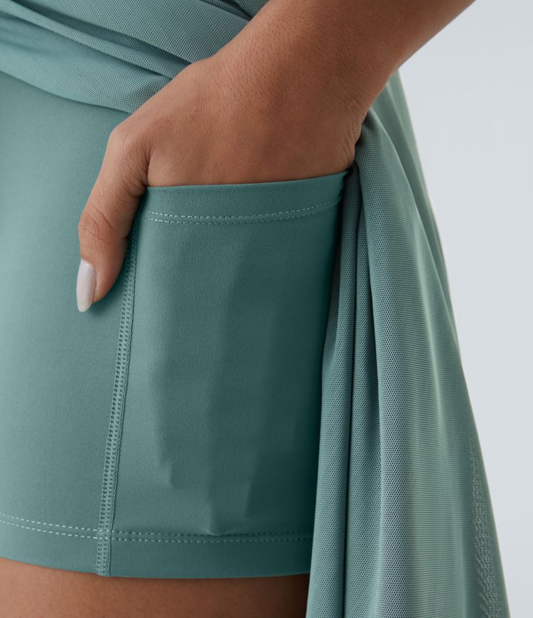 jupe midi évasée fluide et décontractée taille haute cordon de serrage empiècement contrastant en maille poches et poches.