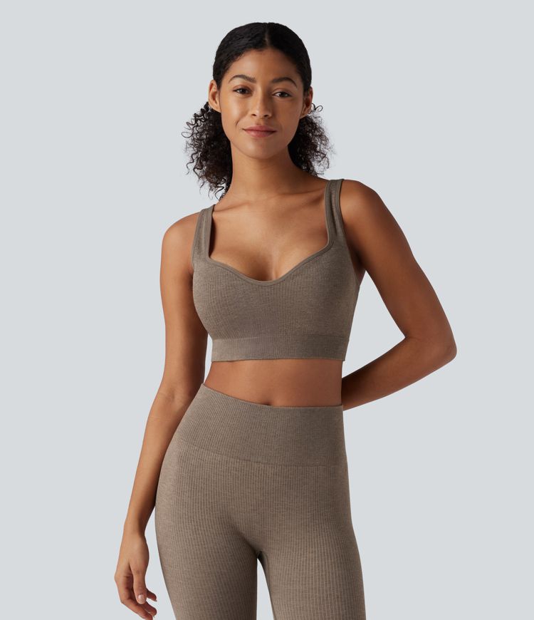 soutien-gorge de sport chauffant oneform seamless flow à maintien léger et bonnets moulés push-up idéal pour le yoga.
