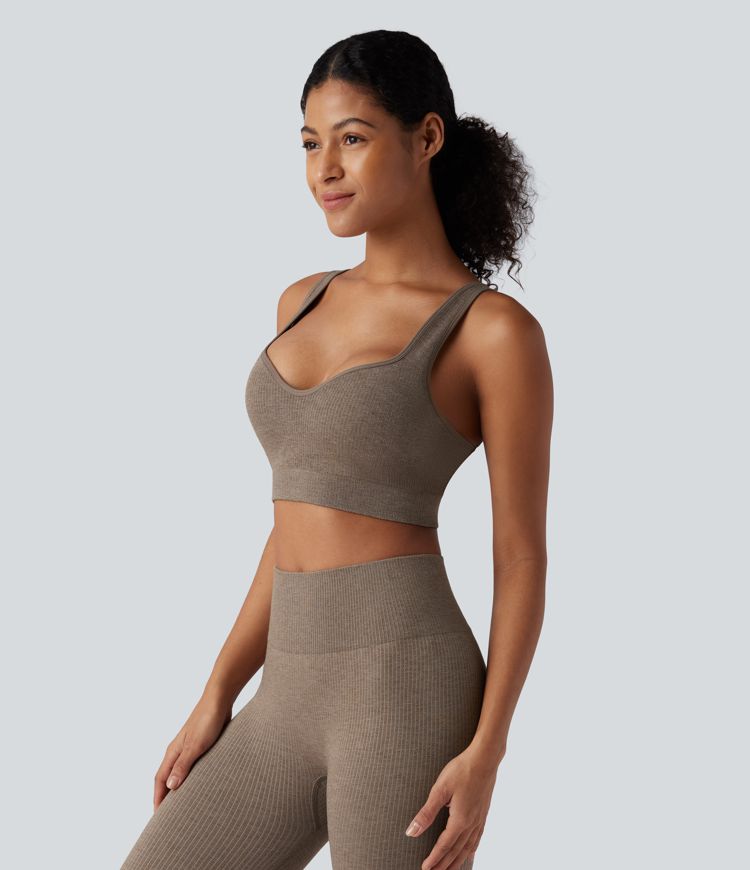 soutien-gorge de sport chauffant oneform seamless flow à maintien léger et bonnets moulés push-up idéal pour le yoga.