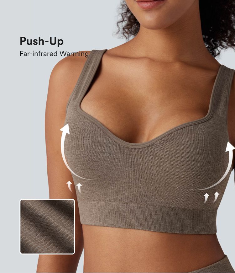 soutien-gorge de sport chauffant oneform seamless flow à maintien léger et bonnets moulés push-up idéal pour le yoga.