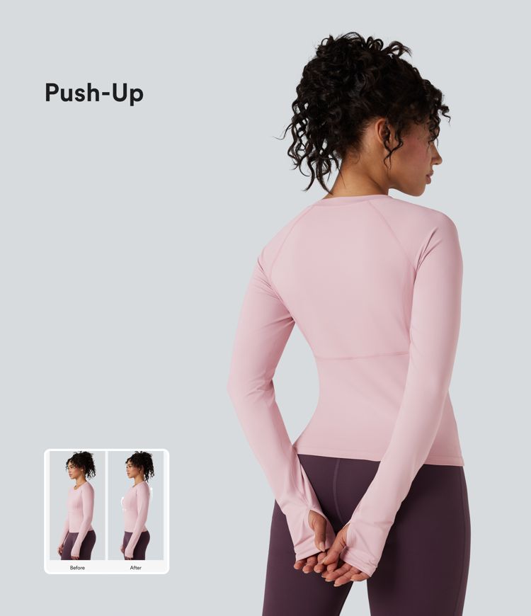 haut de yoga de sport à manches longues push-up avec passe-pouces