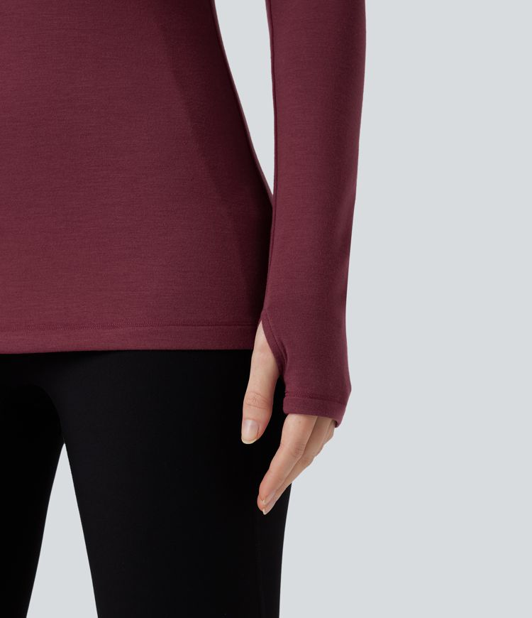 haut de sport de yoga à capuche et manches longues halara heatcore avec passe-pouces chauffant