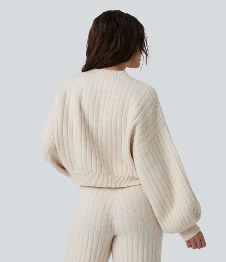 pull décontracté à col rond et manches bouffantes