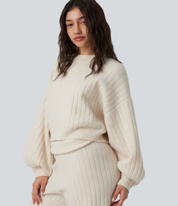 pull décontracté à col rond et manches bouffantes