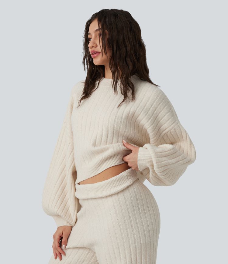pull décontracté à col rond et manches bouffantes