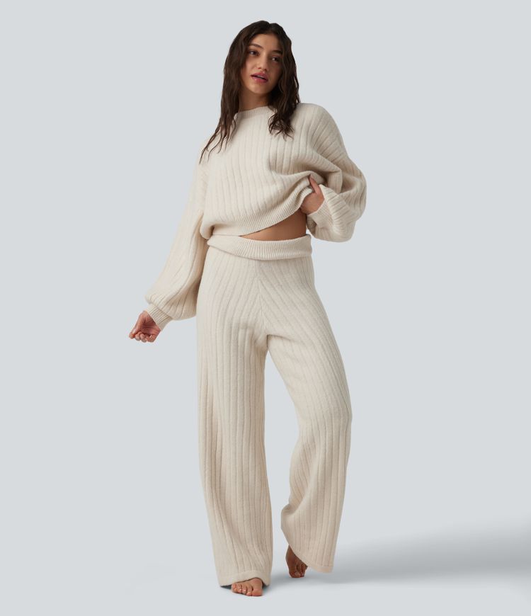 pull décontracté à col rond et manches bouffantes