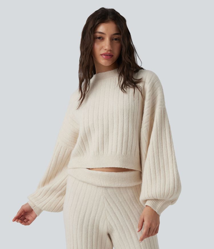 pull décontracté à col rond et manches bouffantes