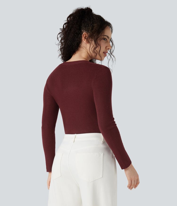 pull décontracté à col rond et manches longues en laine mélangée