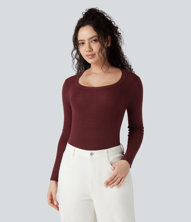 pull décontracté à col rond et manches longues en laine mélangée