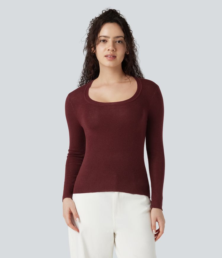 pull décontracté à col rond et manches longues en laine mélangée