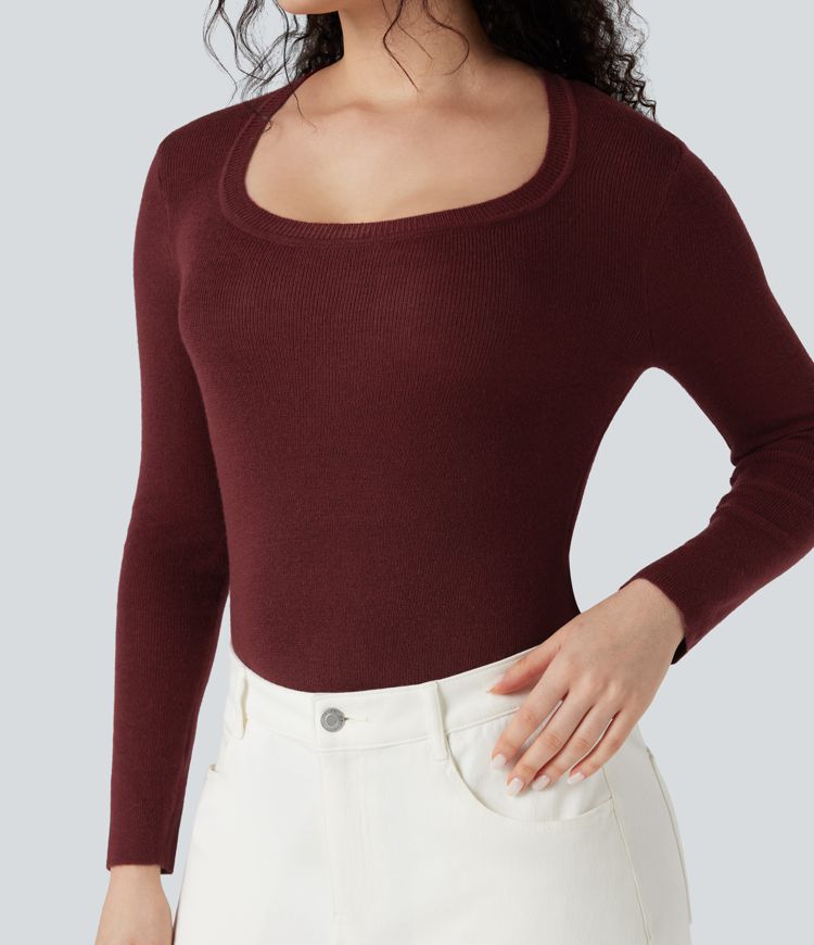 pull décontracté à col rond et manches longues en laine mélangée