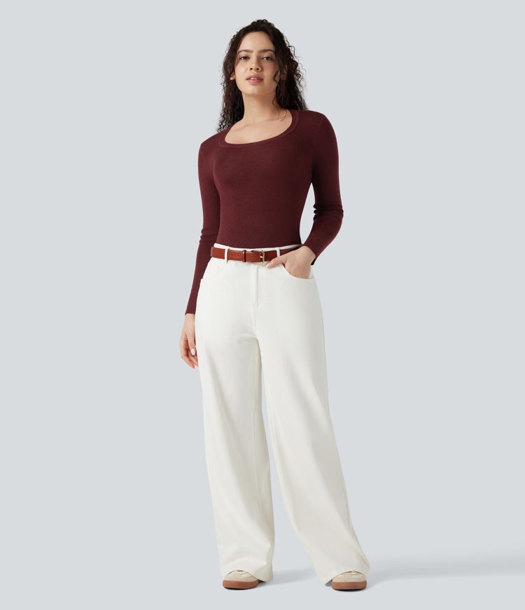 pull décontracté à col rond et manches longues en laine mélangée