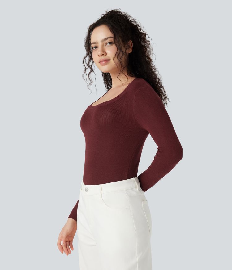 pull décontracté à col rond et manches longues en laine mélangée