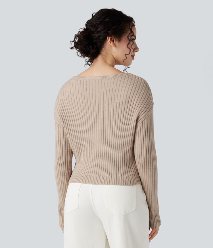 pull décontracté à manches longues et col en v