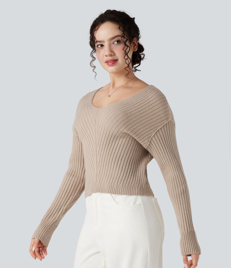 pull décontracté à manches longues et col en v