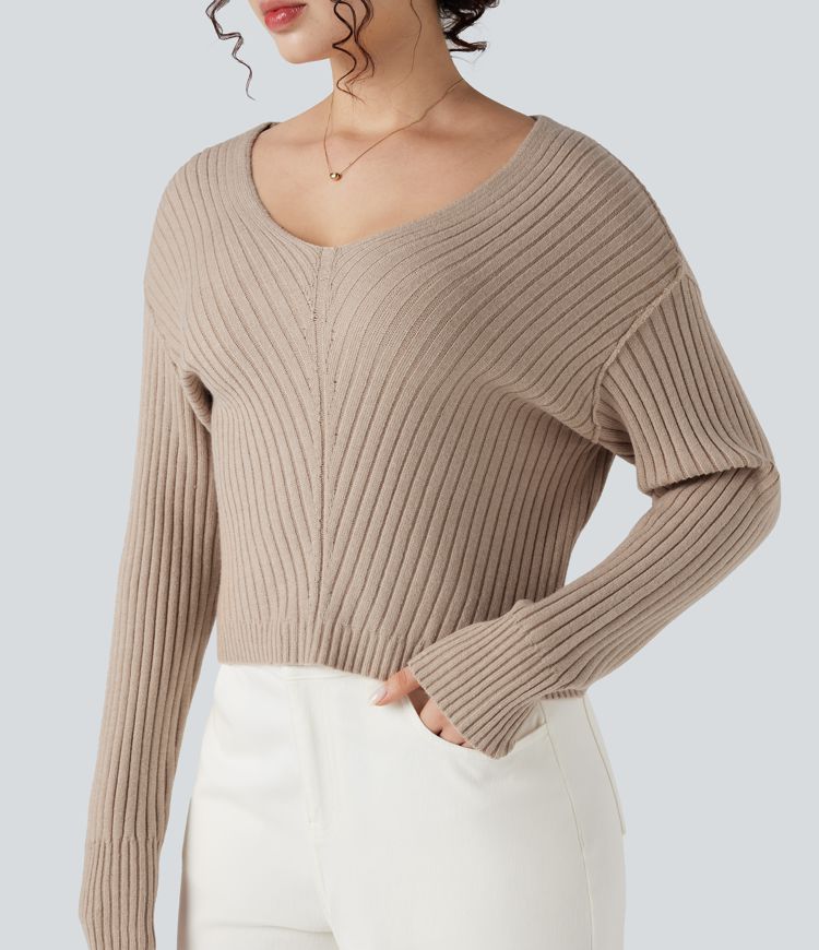 pull décontracté à manches longues et col en v