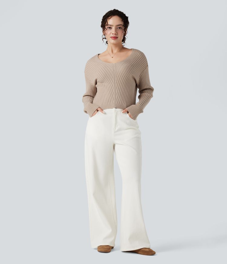 pull décontracté à manches longues et col en v
