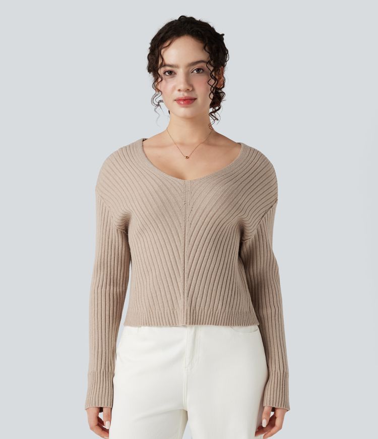 pull décontracté à manches longues et col en v