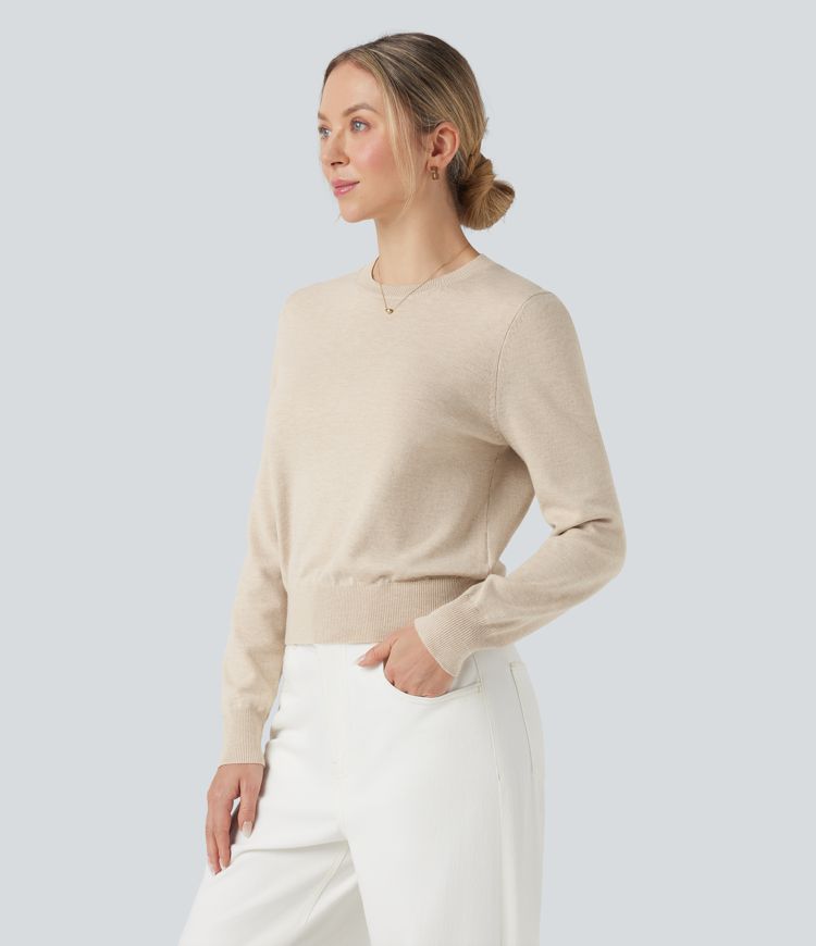 pull de travail en laine mélangée à col rond et manches longues
