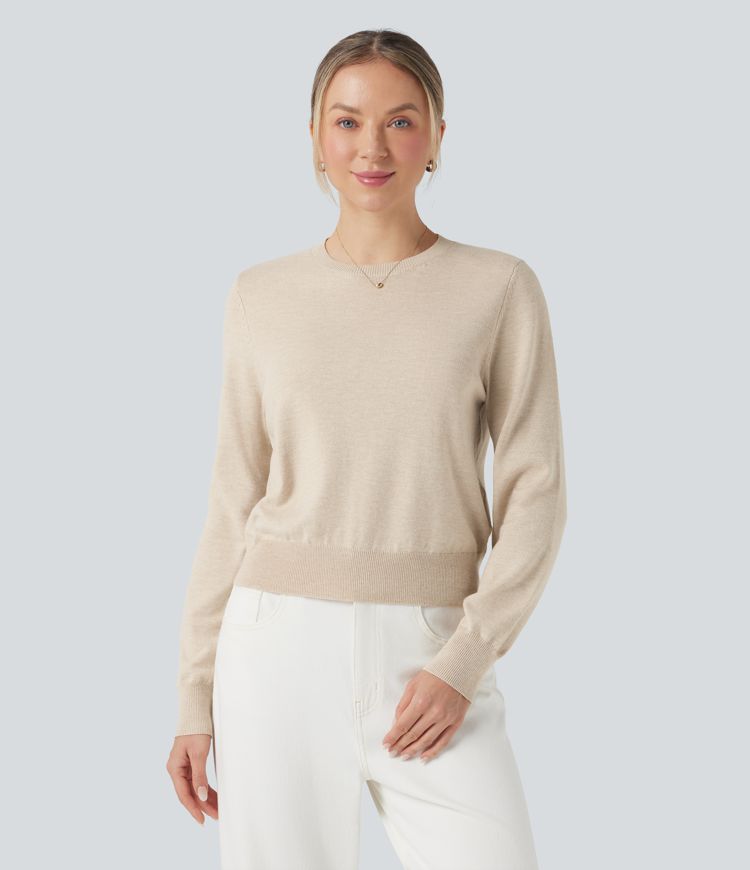 pull de travail en laine mélangée à col rond et manches longues