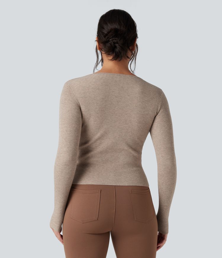 pull de travail à manches longues et col en cœur en maille côtelée