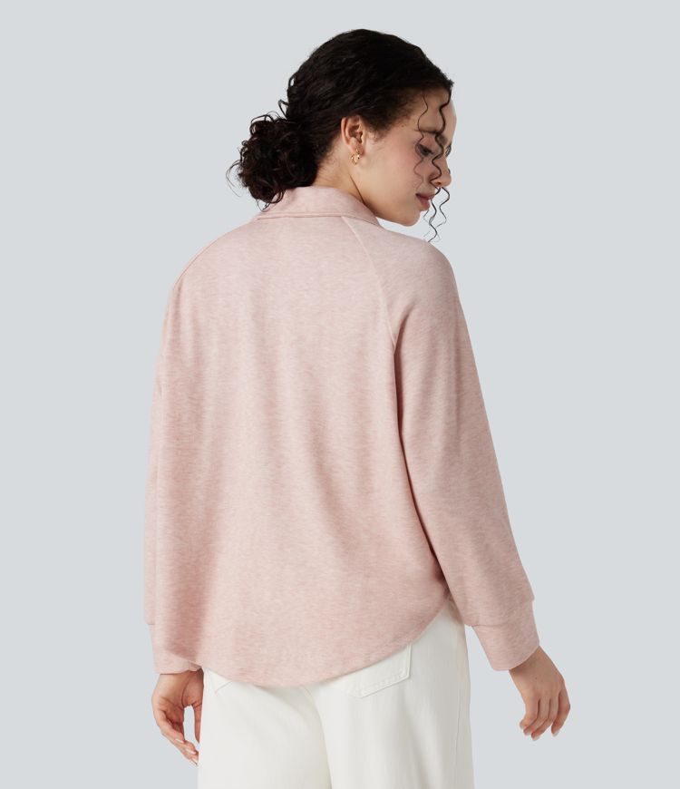 sweat-shirt décontracté à manches longues raglan et col asymétrique