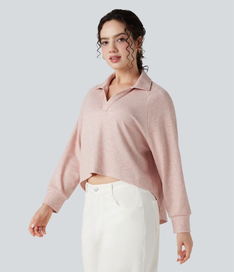 sweat-shirt décontracté à manches longues raglan et col asymétrique