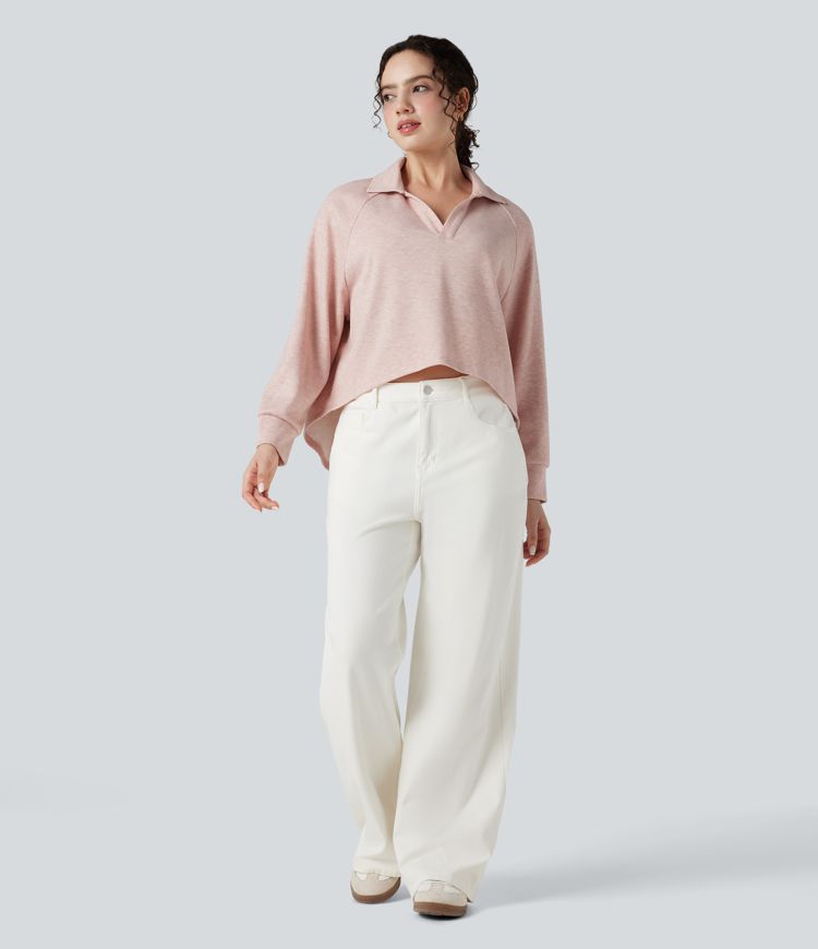 sweat-shirt décontracté à manches longues raglan et col asymétrique