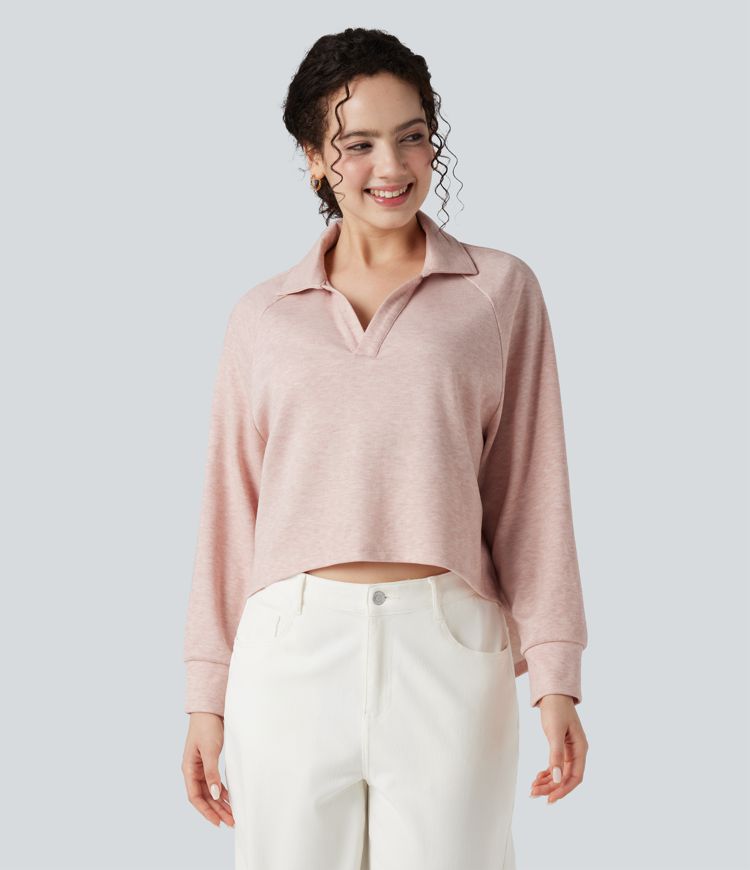 sweat-shirt décontracté à manches longues raglan et col asymétrique