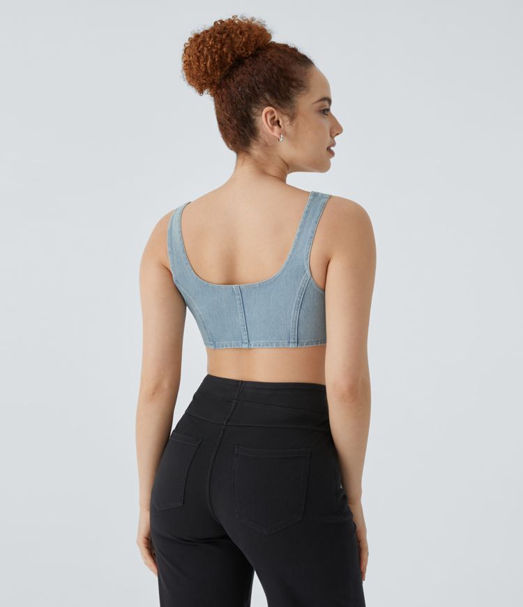 débardeur court décontracté en denim à col en u halara flex