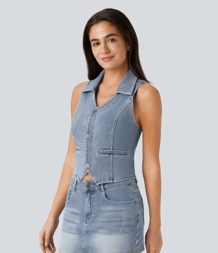 débardeur court décontracté en denim halara flex