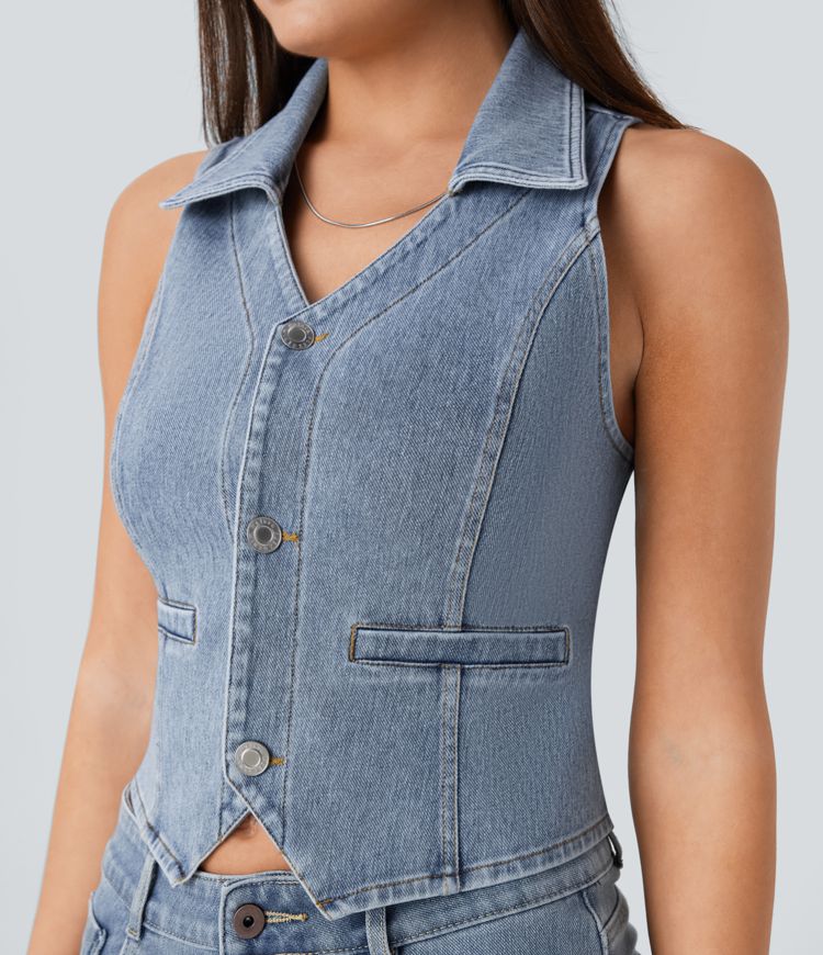 débardeur court décontracté en denim halara flex