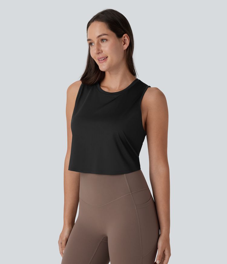 débardeur de yoga court uni à ourlet croisé et découpe