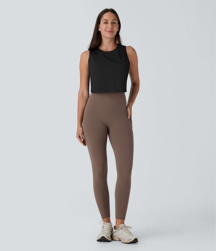 débardeur de yoga court uni à ourlet croisé et découpe