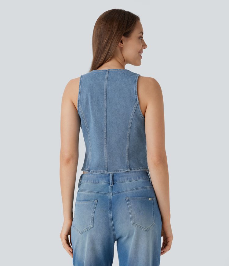 gilet décontracté en denim délavé à col en v halara flex