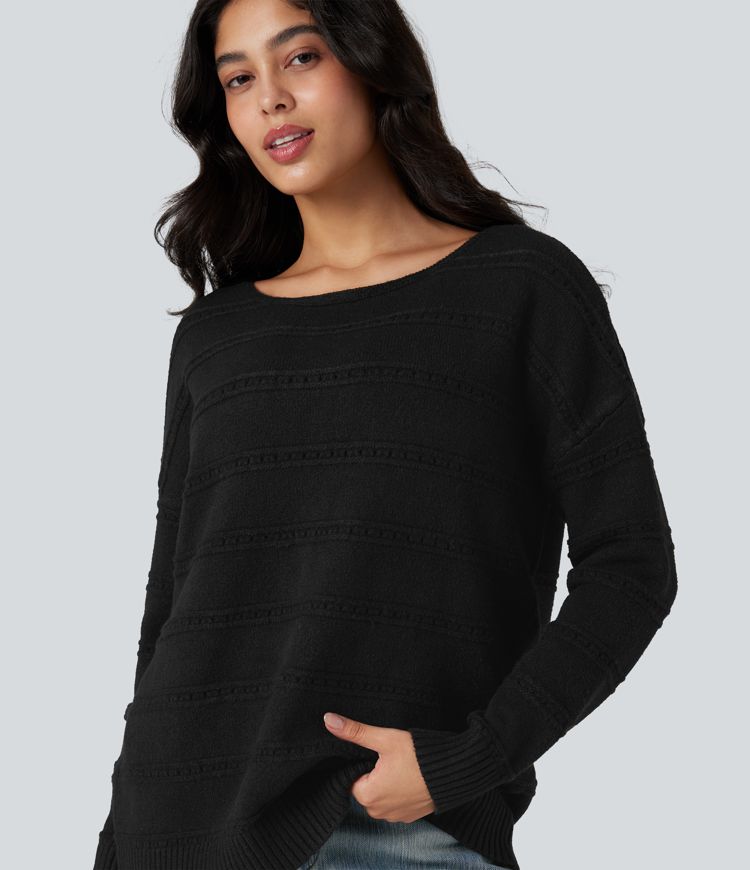 pull décontracté à manches longues et col bateau