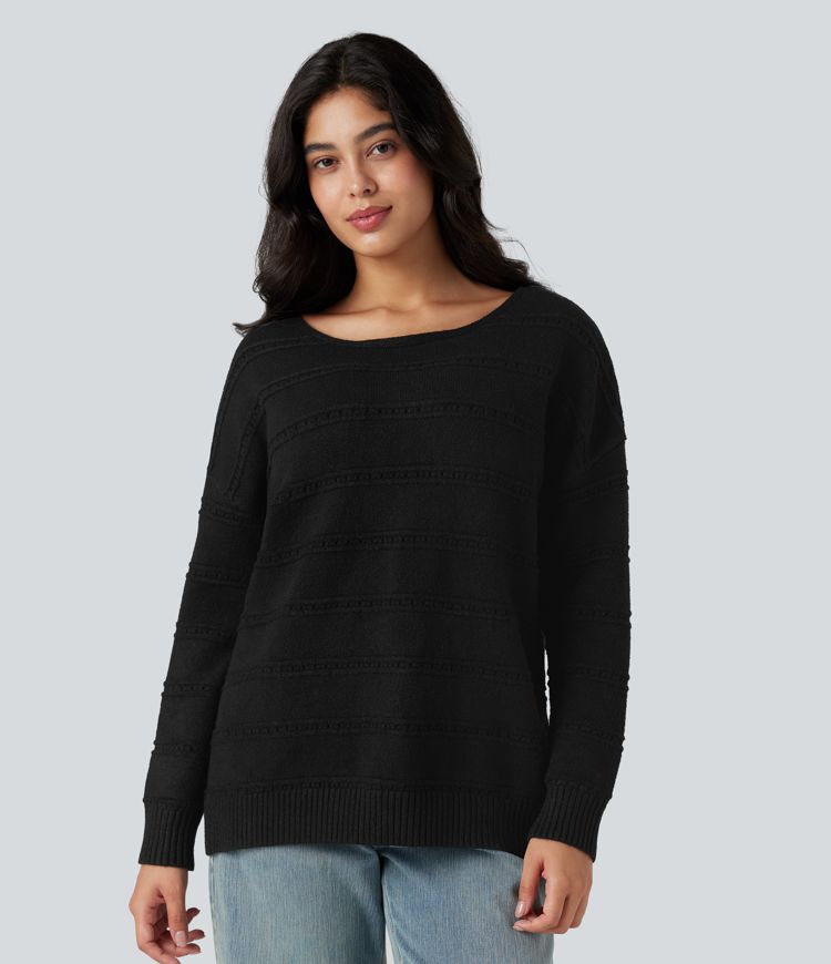 pull décontracté à manches longues et col bateau