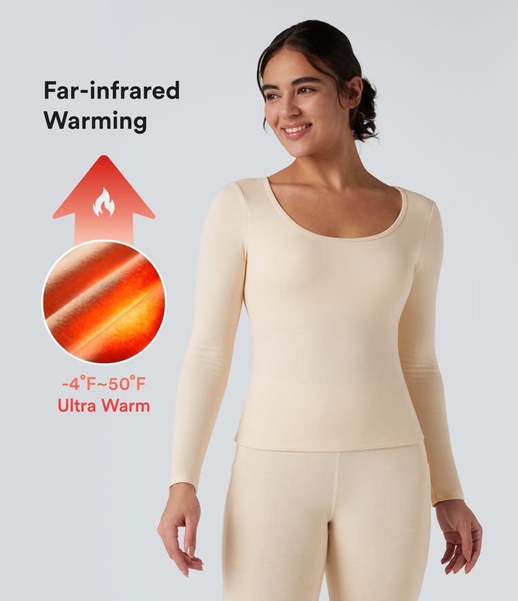 haut chaud décontracté à manches longues et col rond halara heatcore avec soutien-gorge intégré