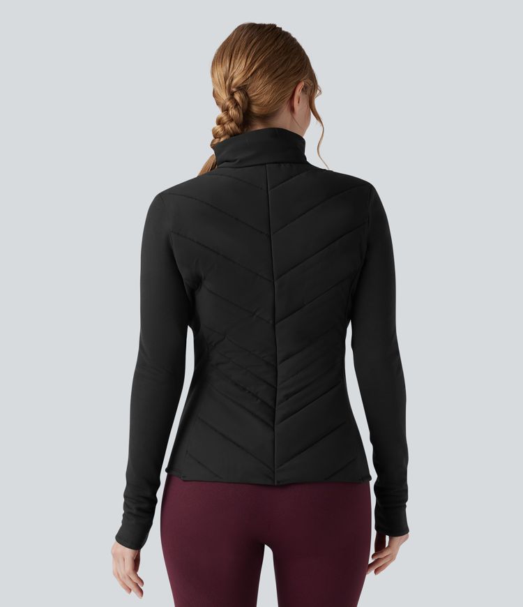 veste de course matelassée à col montant fermeture éclair et manches longues avec poches
