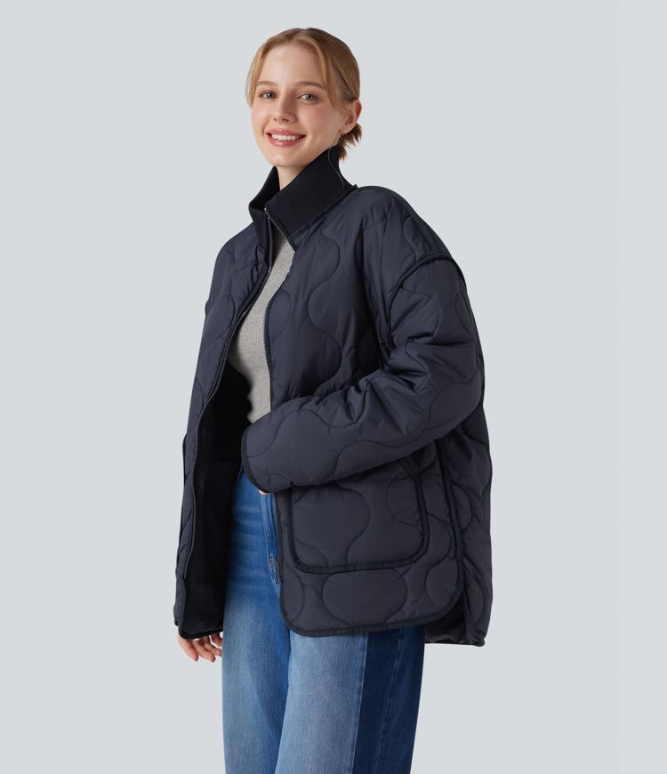 veste matelassée décontractée à col montant zippé manches longues et poches