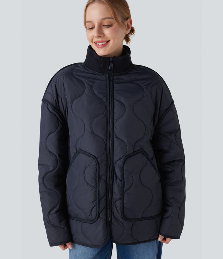 veste matelassée décontractée à col montant zippé manches longues et poches