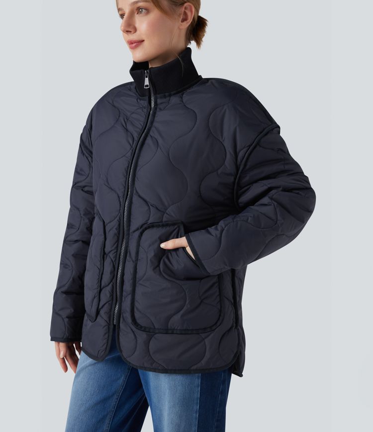 veste matelassée décontractée à col montant zippé manches longues et poches