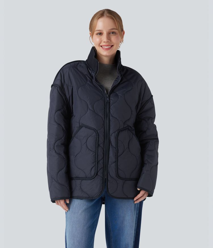 veste matelassée décontractée à col montant zippé manches longues et poches