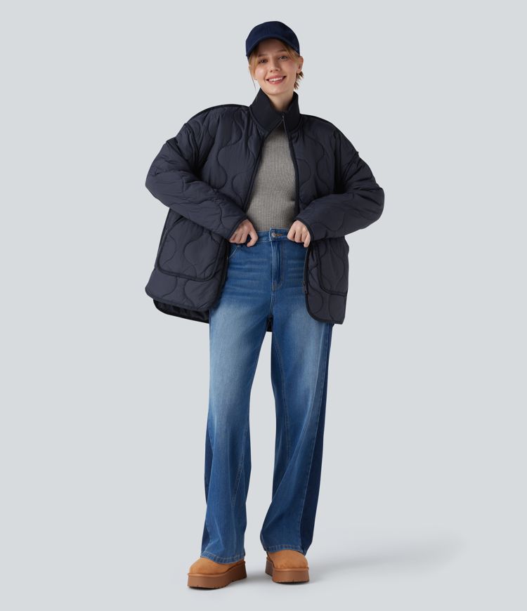 veste matelassée décontractée à col montant zippé manches longues et poches
