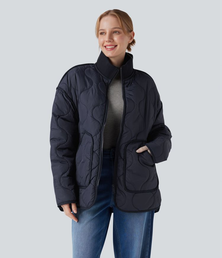 veste matelassée décontractée à col montant zippé manches longues et poches