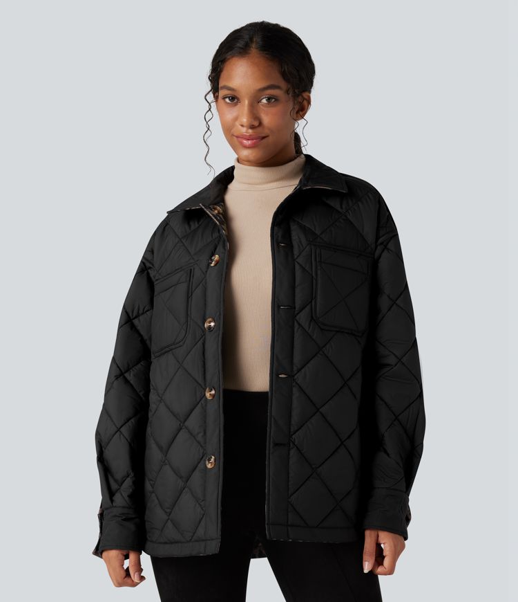 veste matelassée décontractée à manches longues réversible résistante et déperlante avec poches