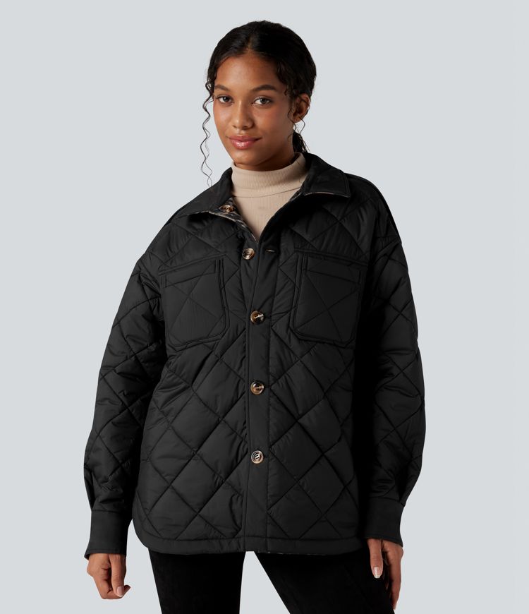 veste matelassée décontractée à manches longues réversible résistante et déperlante avec poches