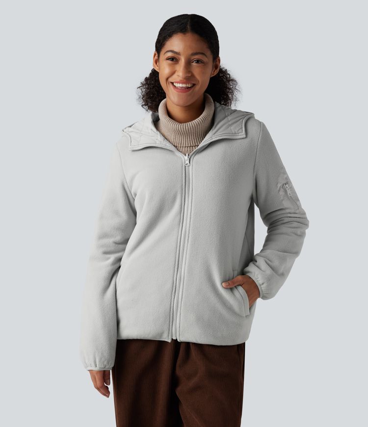 veste polaire matelassée décontractée à capuche réversible manches longues fermeture éclair et poches deux looks en un